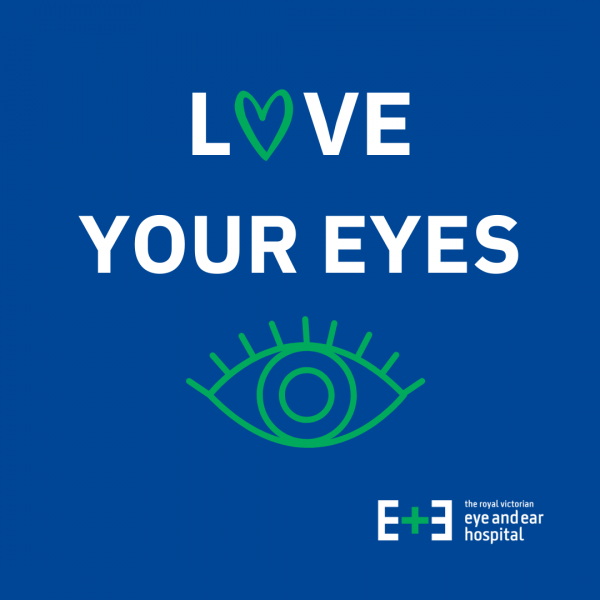 Love Your Eyes poster with a green illustration of an eye
