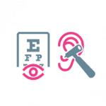 Nurse assessment icon with eye chart, eye and ear icons