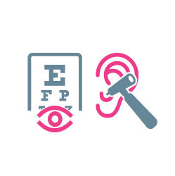 Nurse assessment icon with eye chart, eye and ear icons