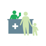 Registration icon of people at the registration desk
