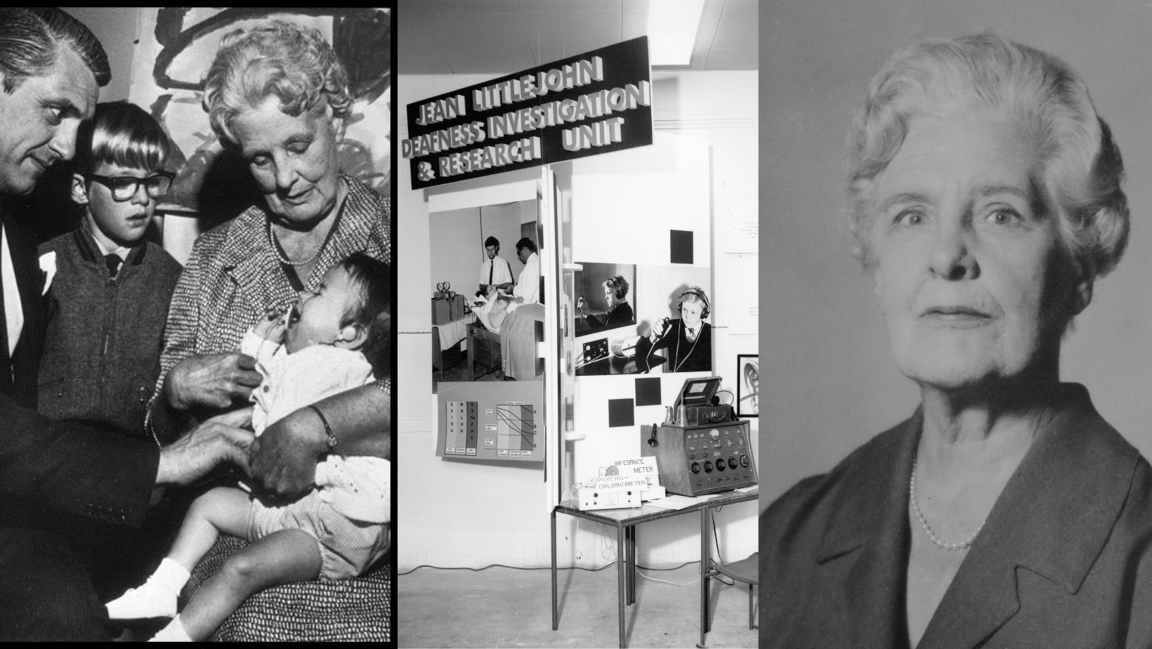 collage of Jean littlejohn, black and white images taken of her at the Eye and Ear hospital