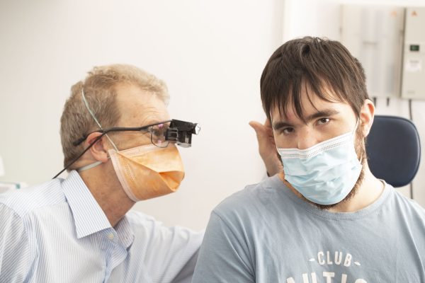 Stephen OLeary examining patient Mundarra Blow's ear