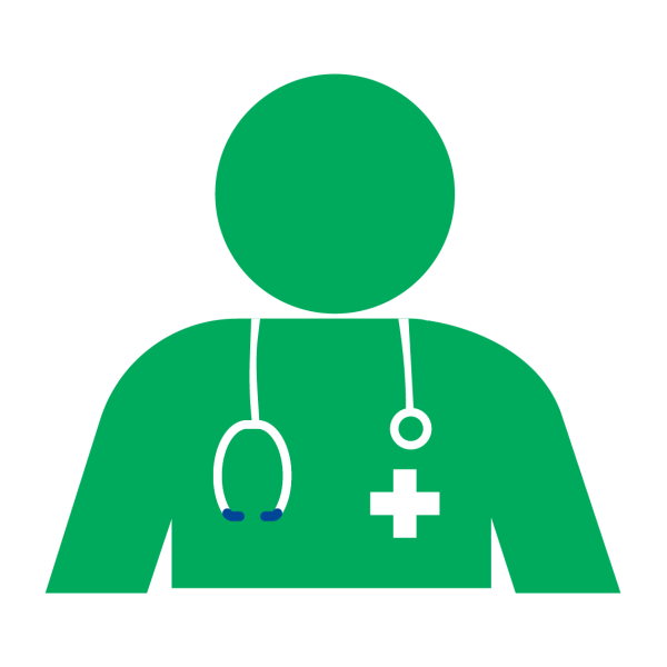 Green profile icon with stethoscope