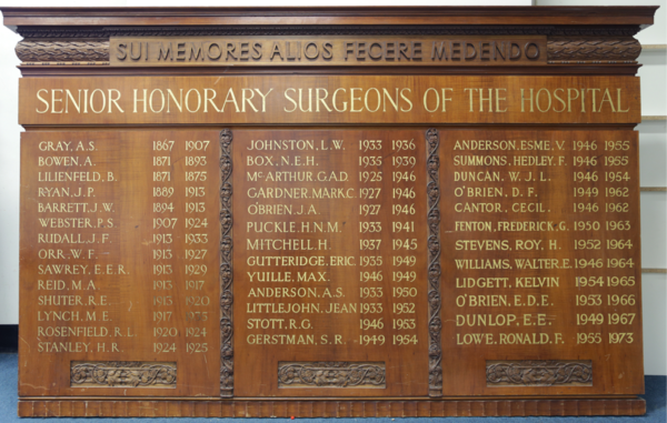 Photo of Eye and Ear Senior Honorary Surgeons of the Hospital Board featuring Weary Dunlops Name