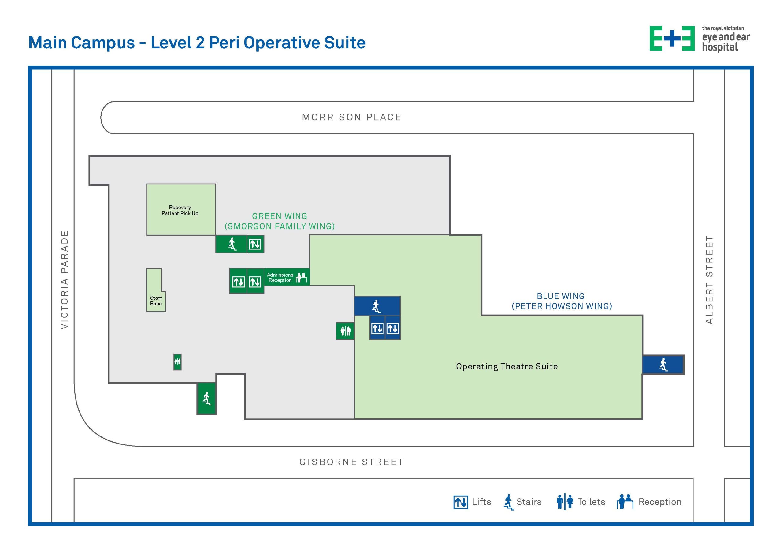 Simplified map of level 2 of the hospital.