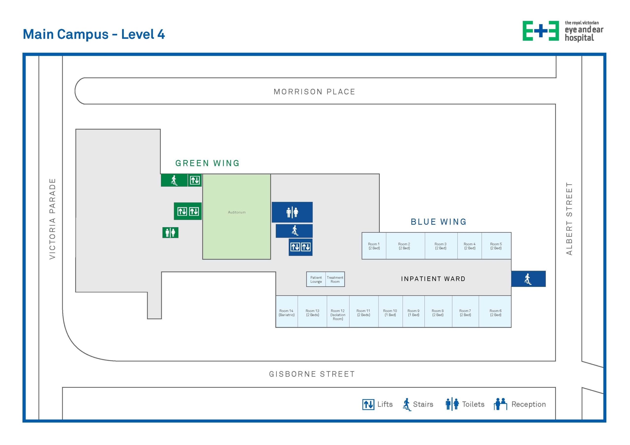 Simplified map of level 4 of the hospital.
