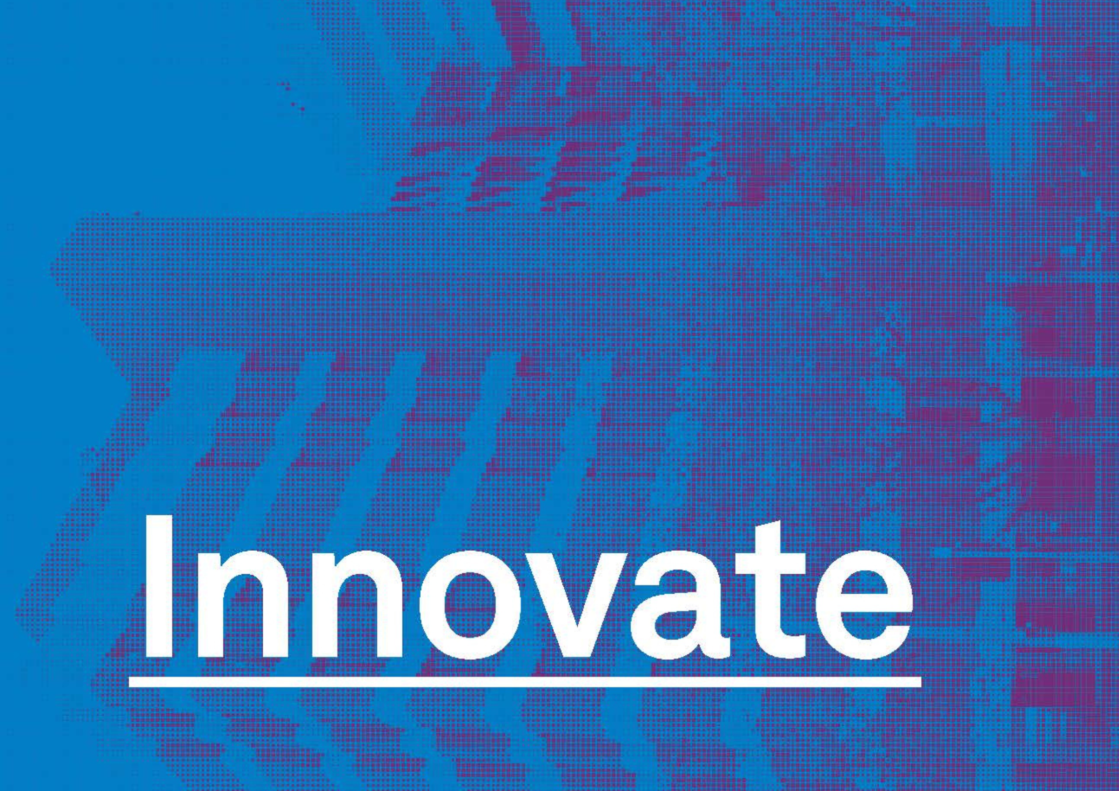 A blue and purple image of the hospital with white text reading 'Innovate'.