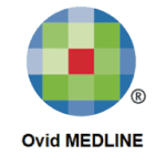 A circle with green, blue and red pixelated squares and text OVID MEDLINE underneath