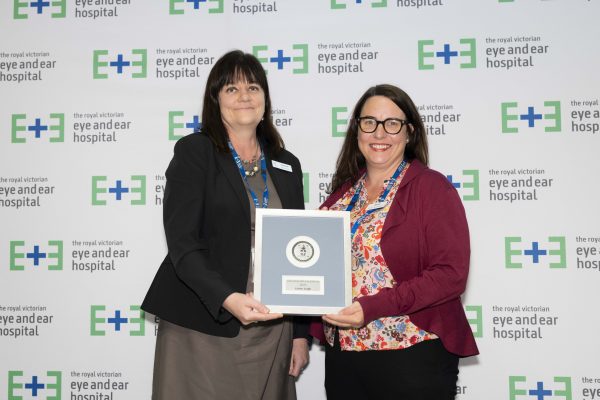 Exec Director of Operations and Chief Nursing Officer, Leanne Turner (left) stands with Dr Jaime Leigh who won the Allied Health Excellence awards.