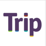Trip logo in white with purple writing