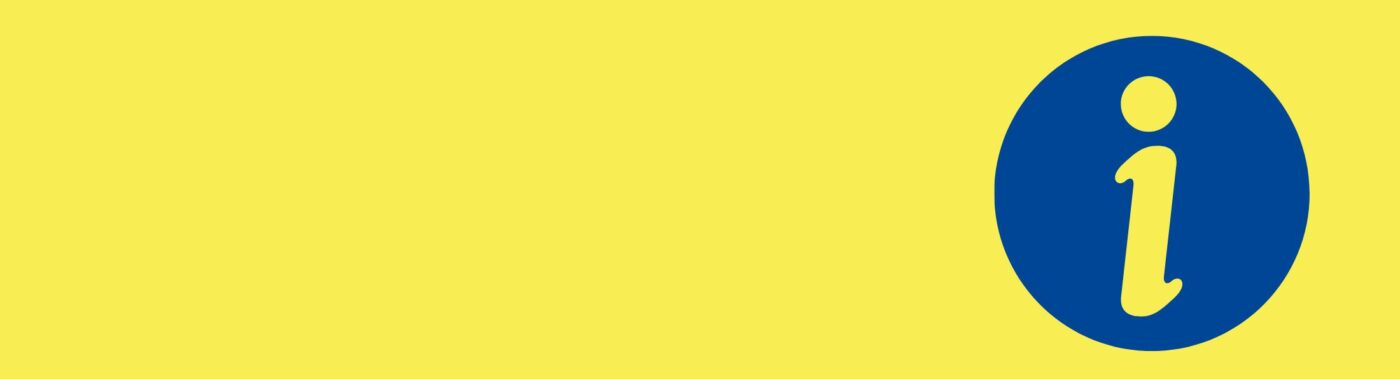 Yellow tile with blue 'i' information graphic to right hand side.